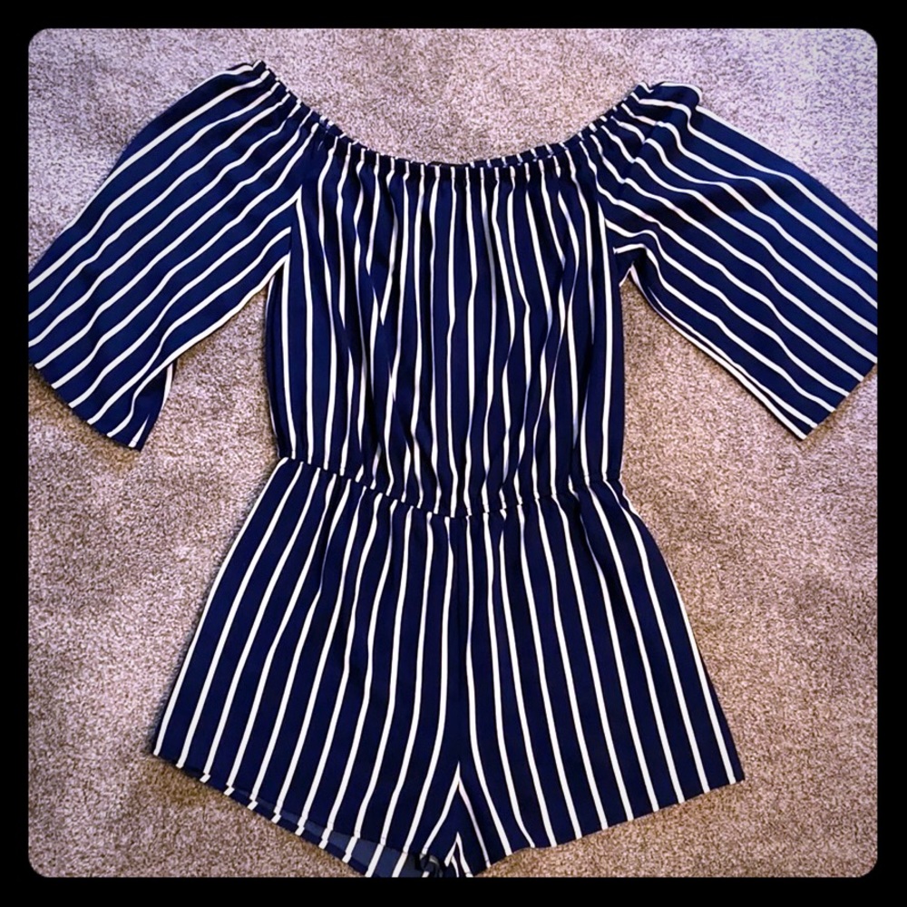 Navy blue and striped romper